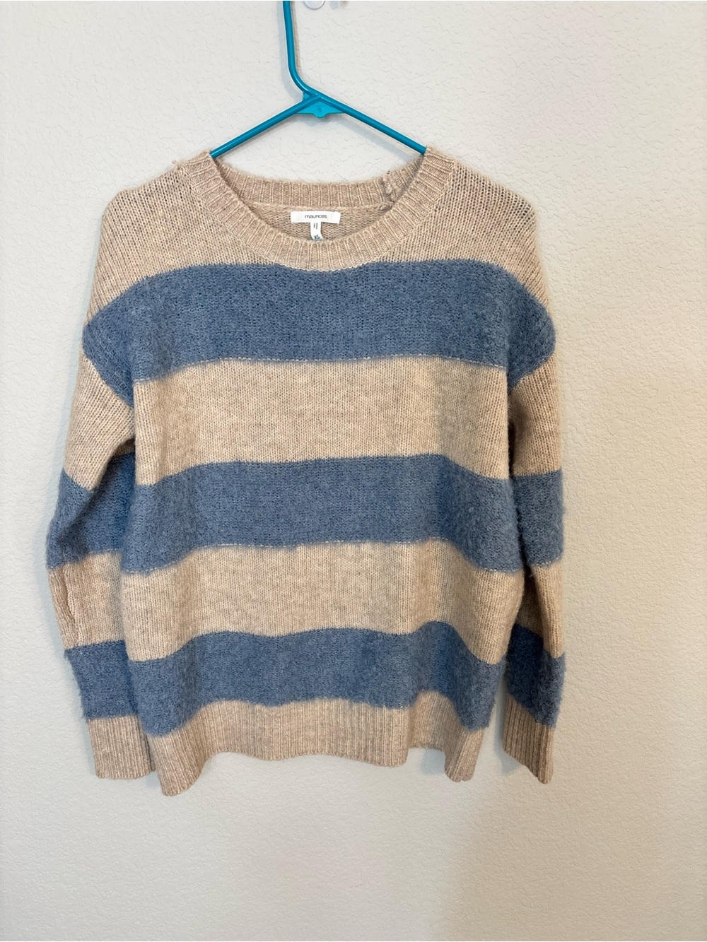 NWOT - Maurice’s Blue Teddy Striped Sweater Beige and Dusty Blue - XS